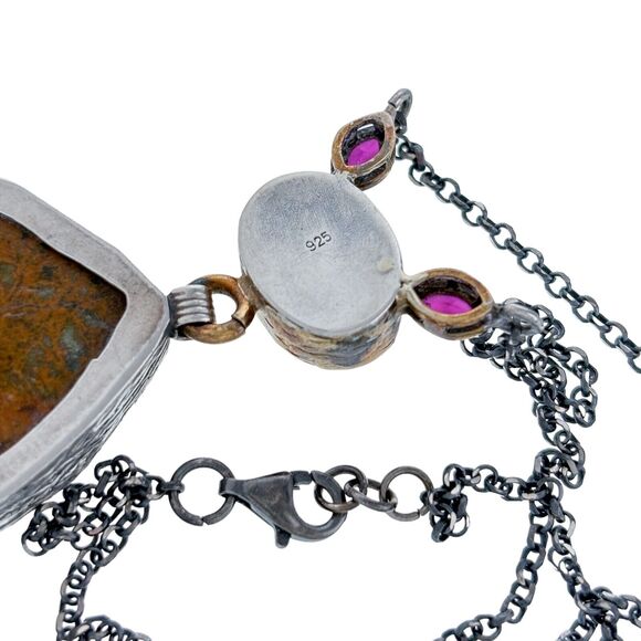 Red Ruby Druzy Quartz Lavalier Necklace | Vintage Sterling Silver 925 | 15" - Picture 3 of 4